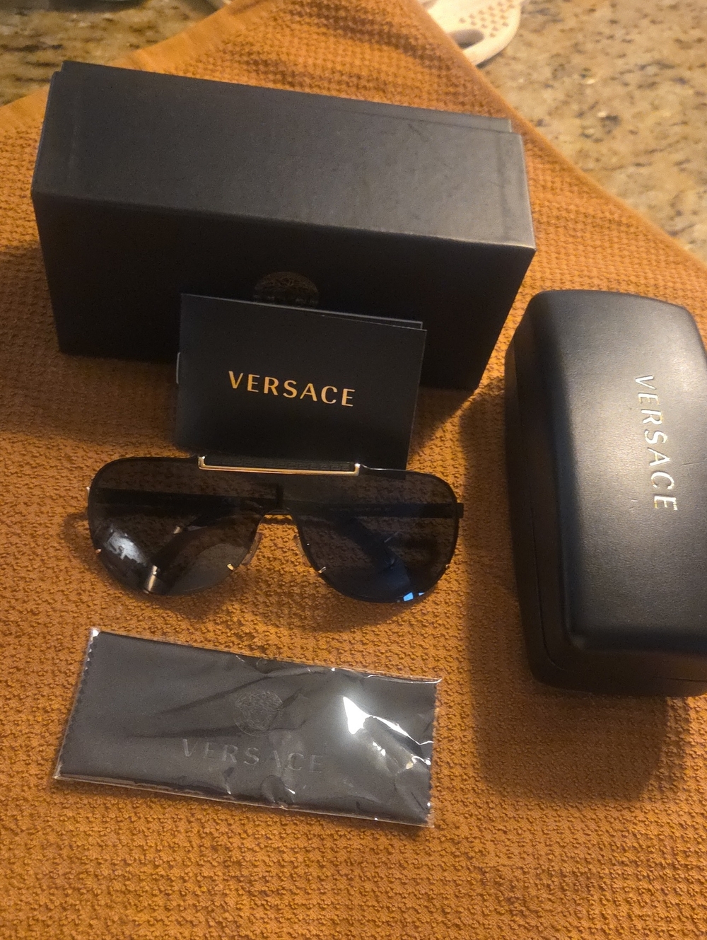 Versace Men’s Black Sunglass Shield with Silver Trim